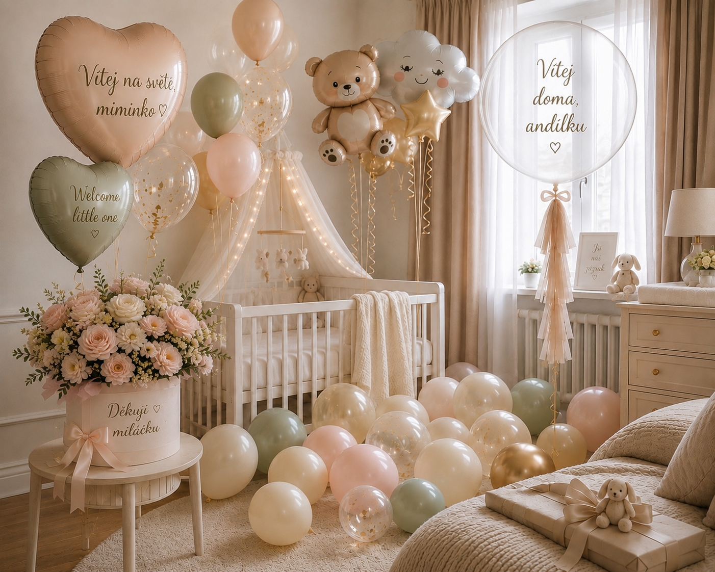 výzdoba baby shower, přivítání miminka, odhalení pohlaví